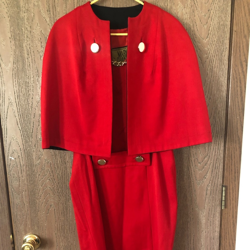 Vintage 1960s Mary Quant designer shift dress with cape